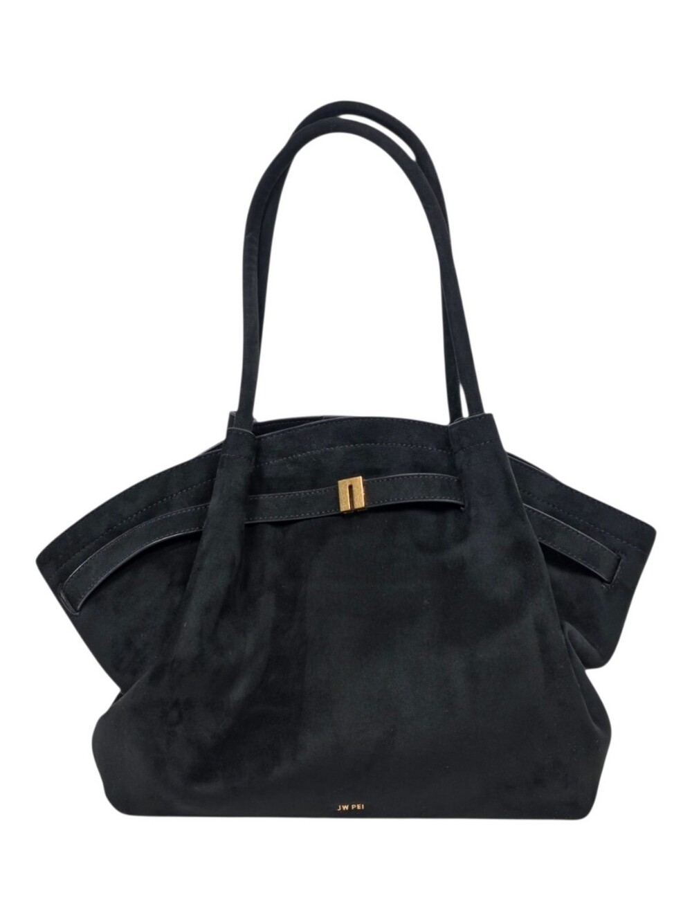 JW PEI Hana Medium Faux Suede Tote Bag Black Shoulder Bag Gold Hardware